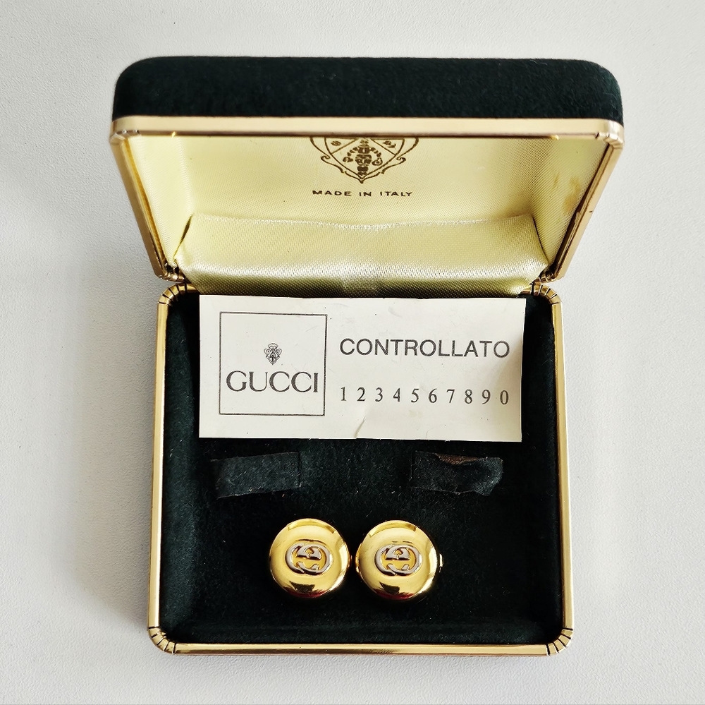 Rare Vintage Gucci Interlocking GG Gold-plated Button Covers - Picture 6 of 6